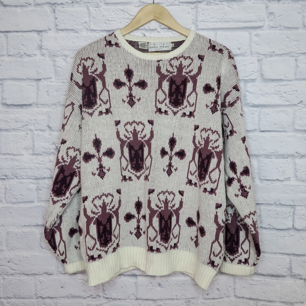 Vintage 80s Geometric Abstract Purple Sweater - image 3